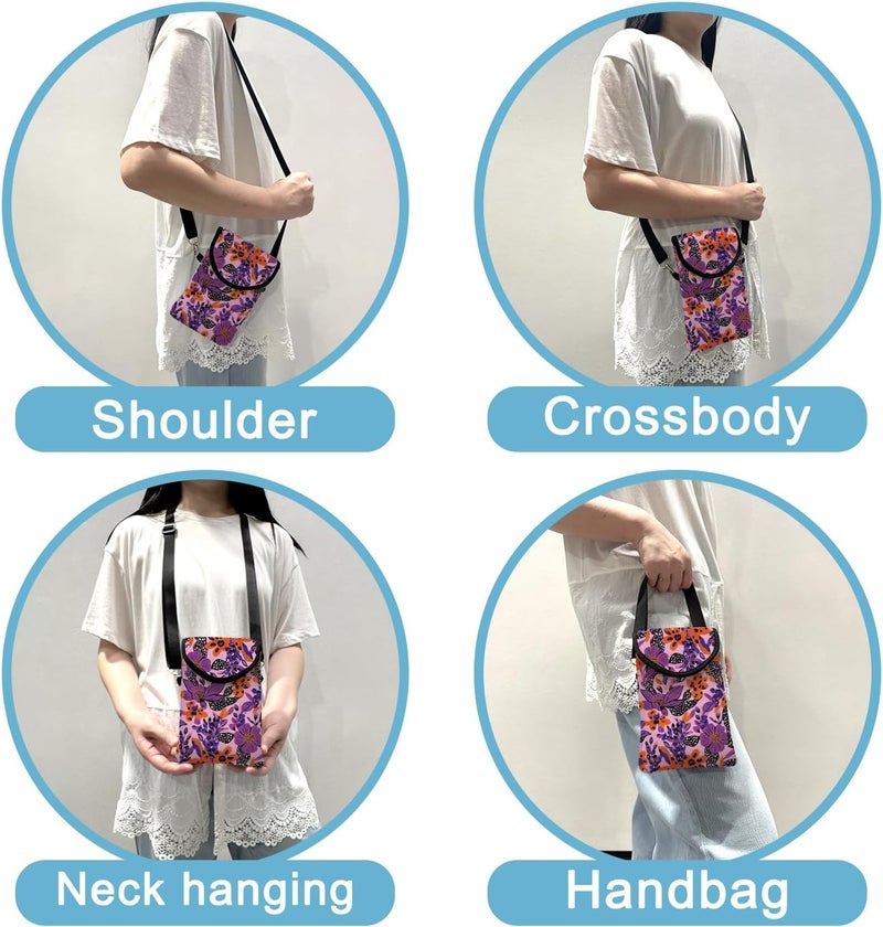 otilil Neoprene Cell Phone Sleeve Pouch Case Bag with Crossbody Strap Neck Lanyard for Women 7.5 X 4.3 in Purple Flower - Image 3